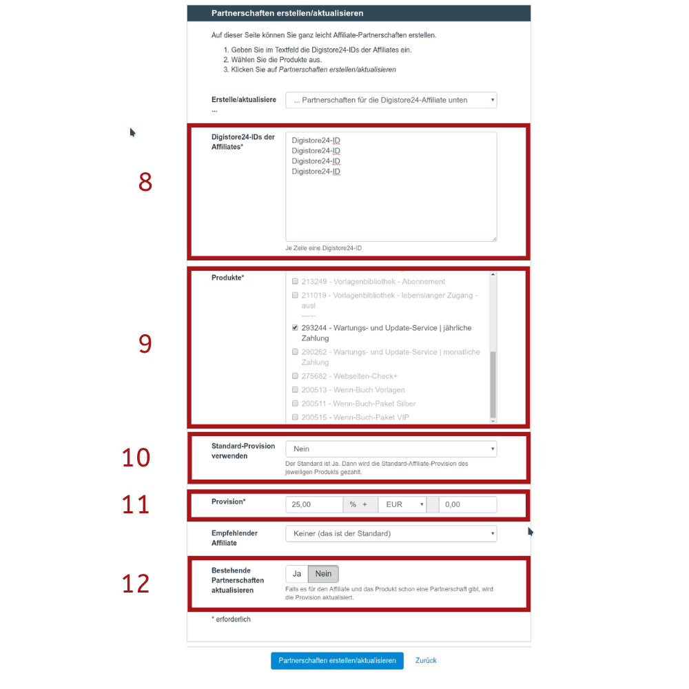 Affiliates bearbeiten in Digistore