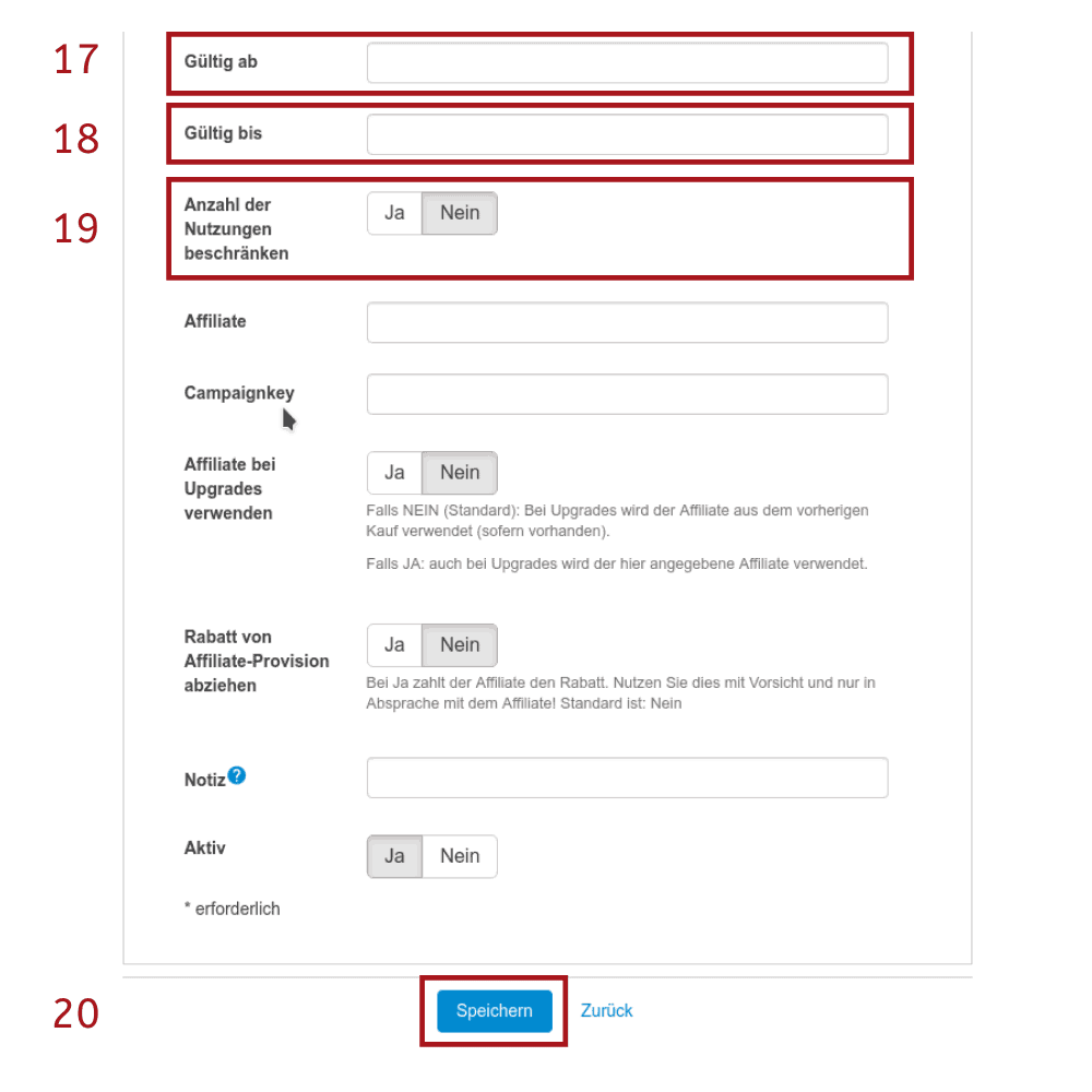 Gutschein einstellungen Digistore