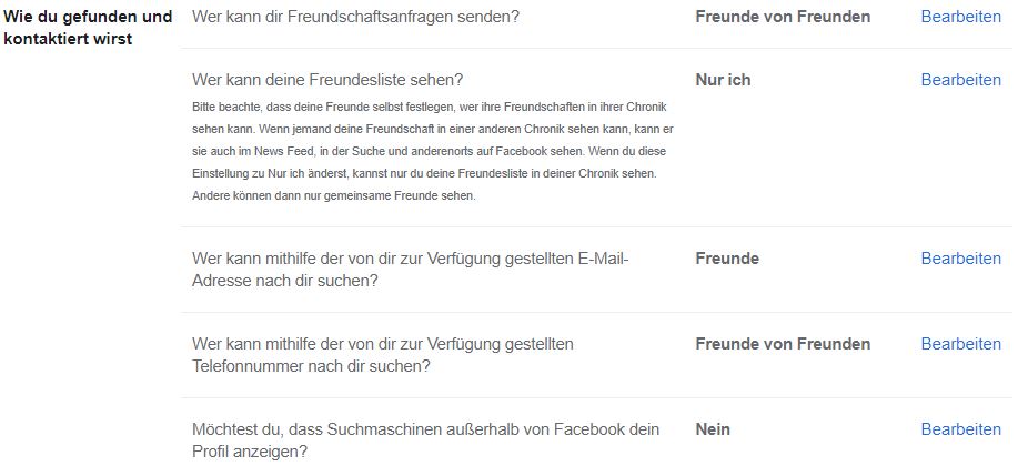 Facebook Freund Privatsphäre Einstellungen