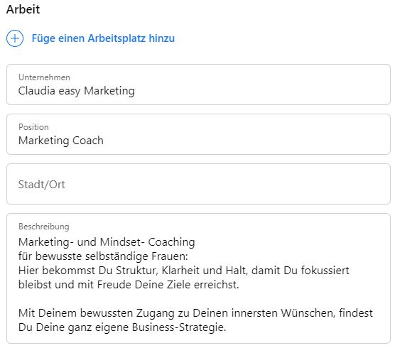 Facebook Profil Arbeitsplatz hinzufügen
